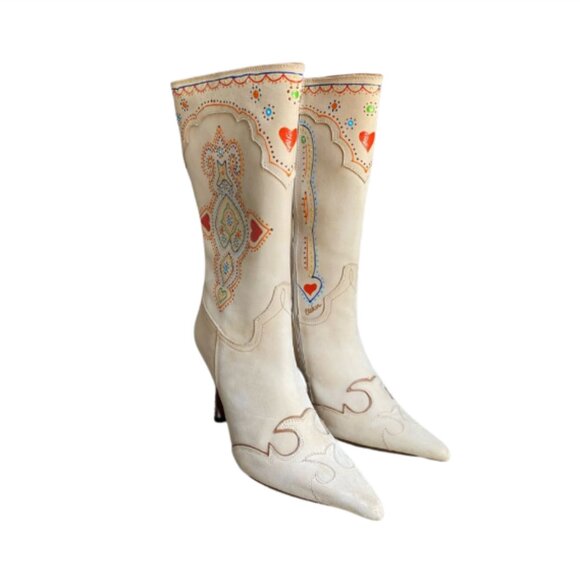 Charlie 1 Horse Shoes - Lucchese Charlie 1 Horse Cream Embroidered Cream Cowboy Boots Unworn 7B